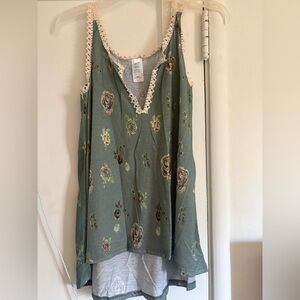 Floral Lace Trim Camisole in Green